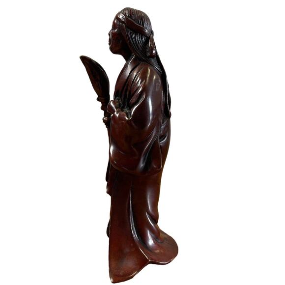 Vintage Japanese Noh Theater Bronze Uba Takasago Woman Figure w/ Broom 7" - Picture 4 of 9